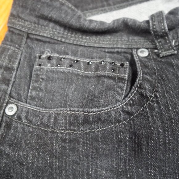 Jordache Jeans Womens 12 Black Straight Leg Mid Rise Embellished Pockets Stretch - Picture 4 of 9